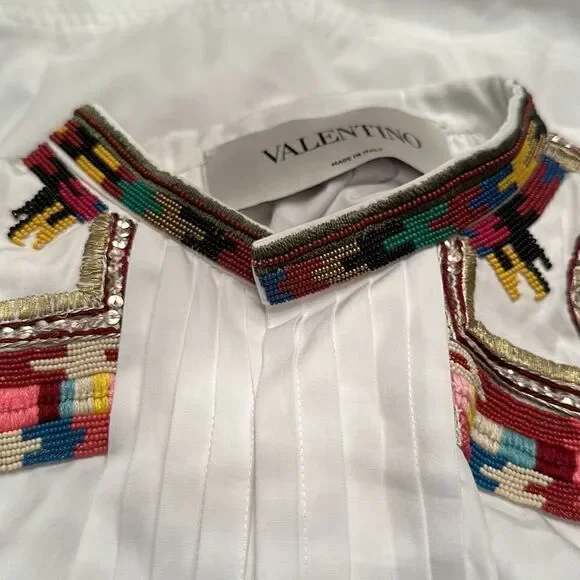 Valentino Women’s beads embellished cuffs dress in white size 10 NWT $4700 - Picture 7 of 15